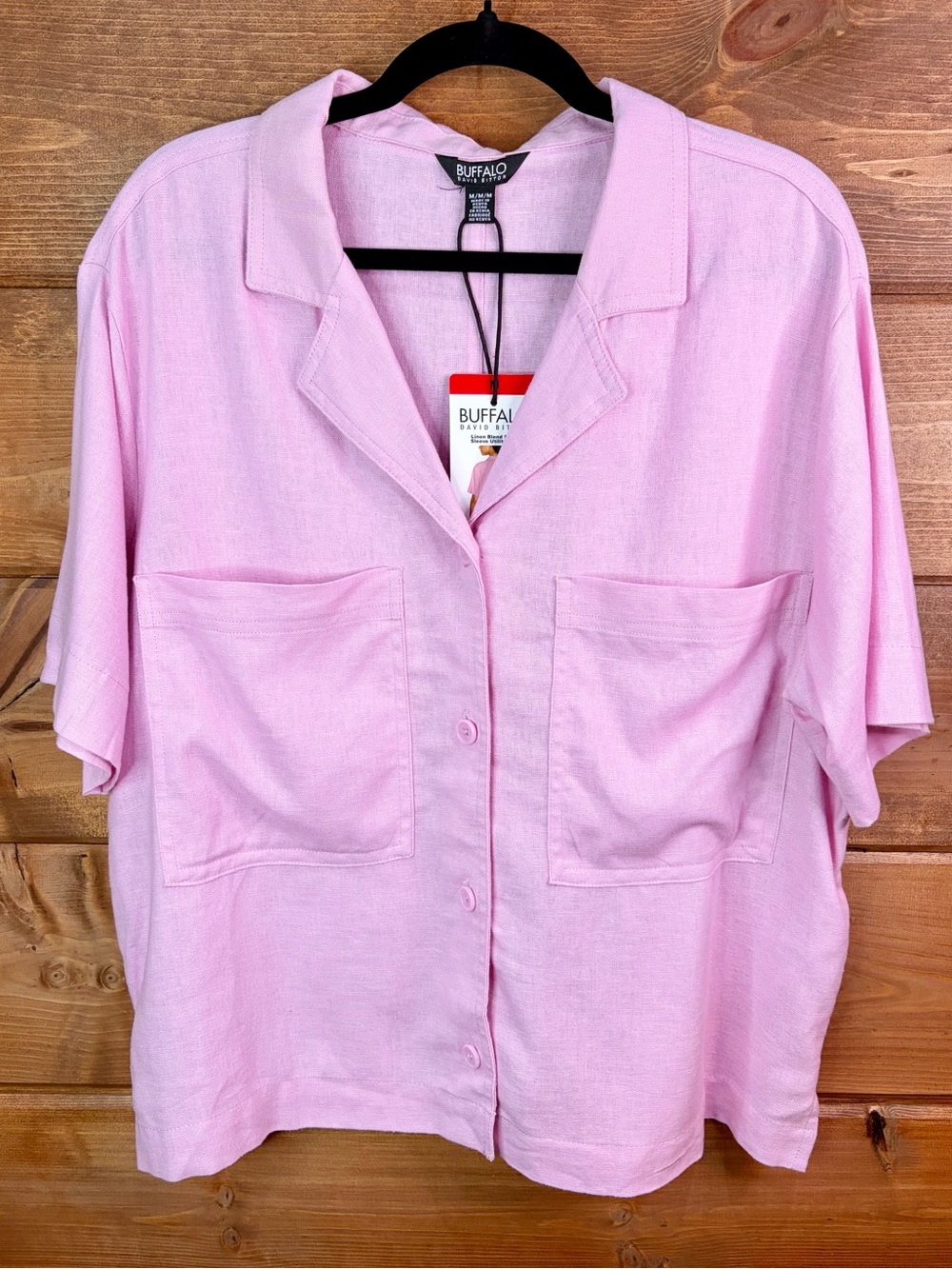 Buffalo David Bitton Light Pink Short-Sleeve Linen Blend Camp Shirt Size Medium